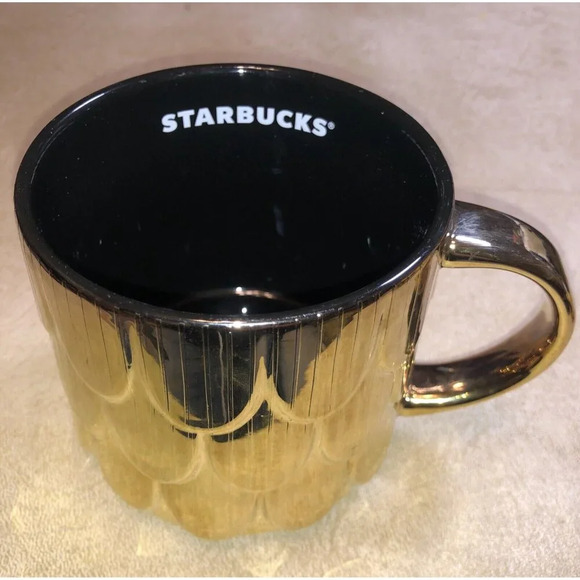 2019 Starbucks Mug Ceramic Gold Mermaid Scales Scalloped Coffee Mug 14oz Cup - Picture 1 of 7